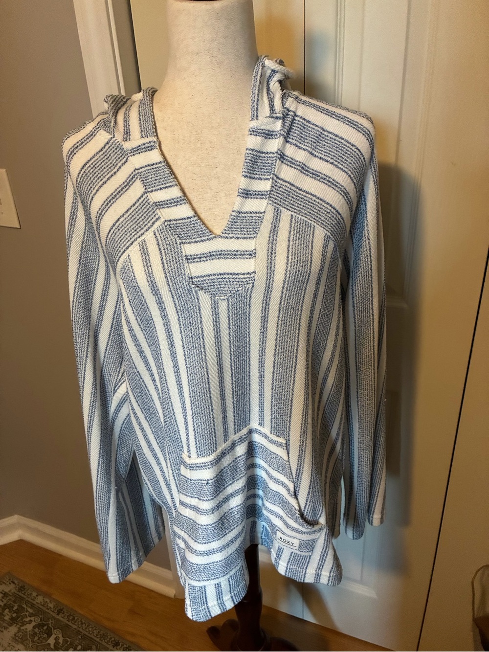 Roxy Blue and White Striped Hooded Pullover